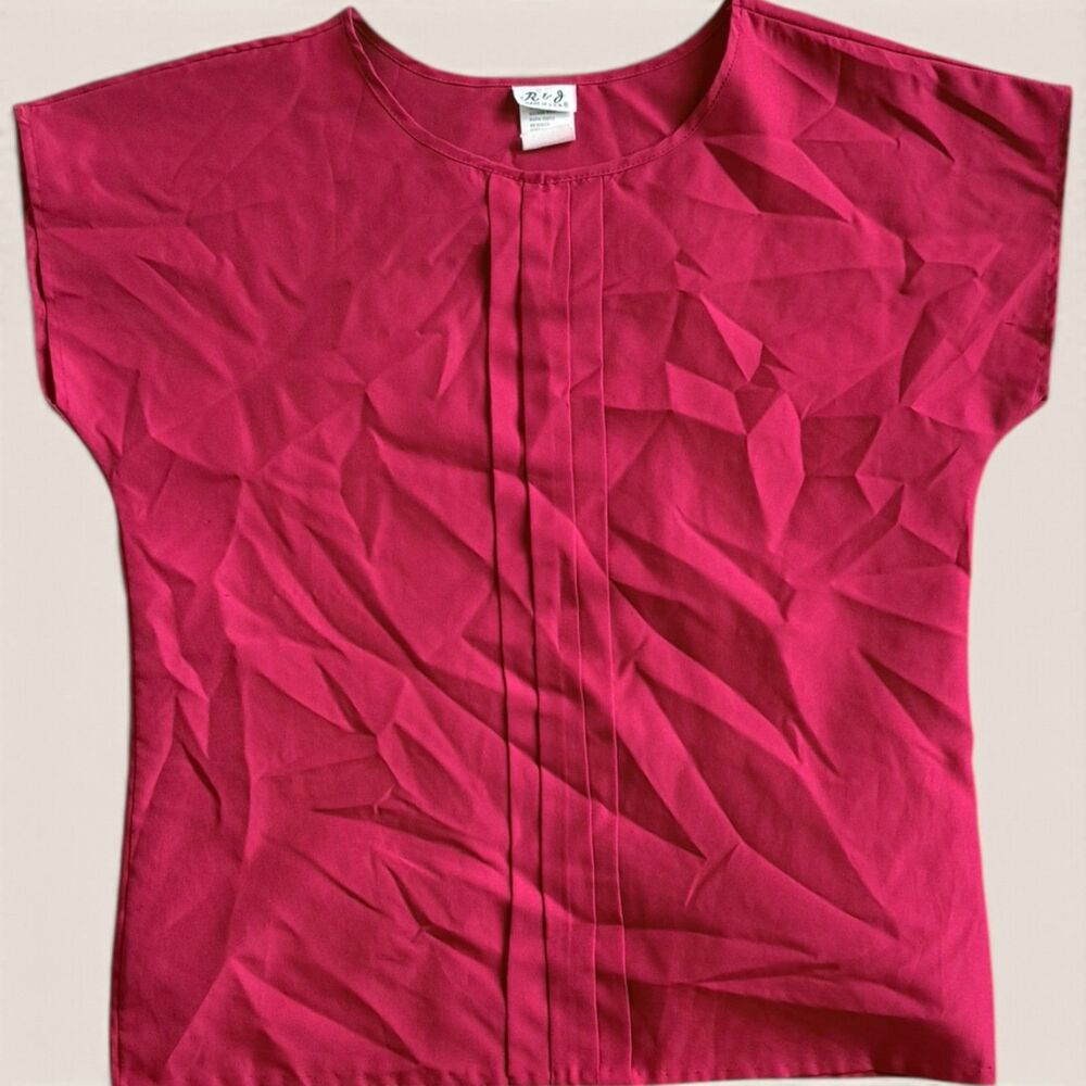 Vintage R & J Red Pleated Sleeveless Blouse Small Made USA Retro Career